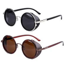 2 шт 80 Винтажный стиль классический круглый стимпанк Солнцезащитные очки-черный с серебряным краем и бронзовым+ темно-коричневый