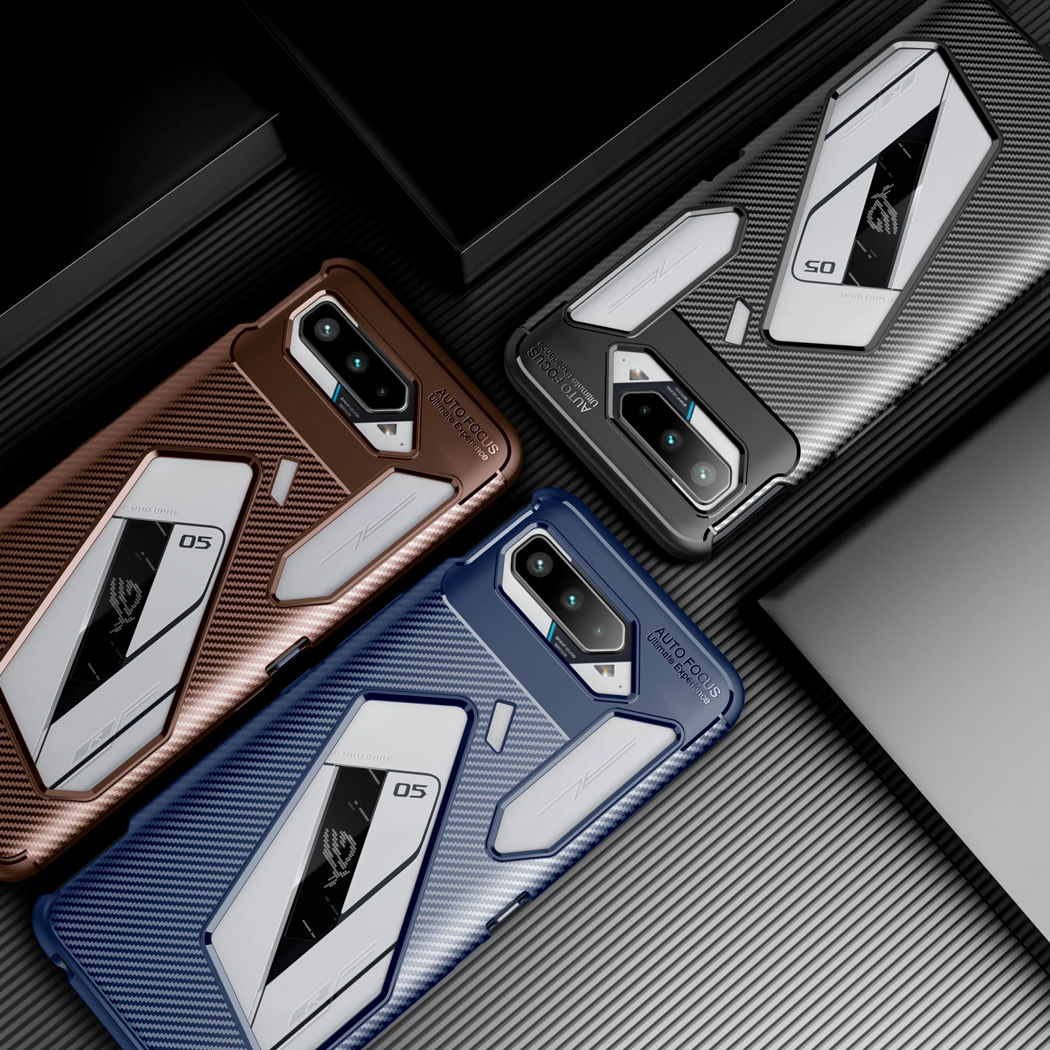 Carbon Fiber Shockproof TPU Armor Phone Case with Lens Protection