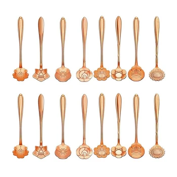 

16 Pcs Stainless Steel Tableware Flower Coffee Spoon, Sugar Spoon, Tea Spoon, Stirring Spoon, 8 Different Patterns