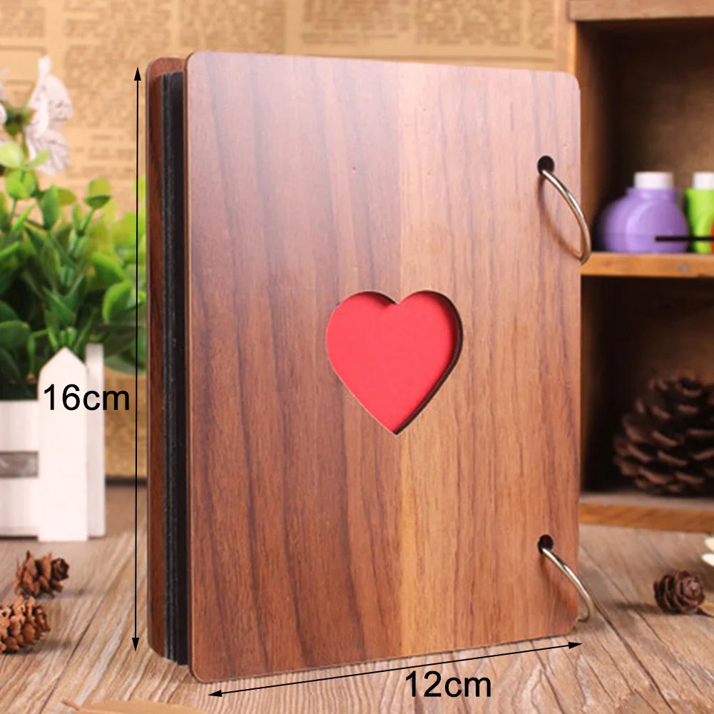 6 Inch Decor Wooden Cover Love Heart Record Gifts Baby Growth Family Memory DIY Travel Craft Anniversary Photo Album Scrapbook