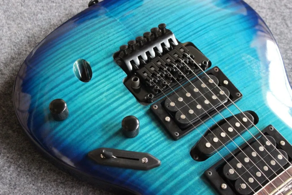 Высокое качество синий цвет Тигр Пламя Топ гитары. Ручной работы 6 stings gitaar. Реальные фотографии