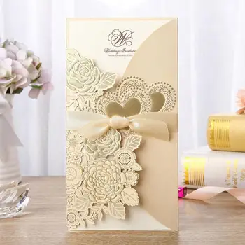 

50pcs Gold White Red Creative Flower Hollow Festival Gift Invitation Festival Supplies Card
