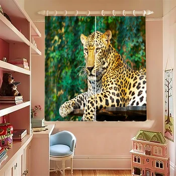 

3d Printed Blackout Curtains African Steppe Tiger Leopard Pattern Short Curtain for Children Room Thicken Fabric Kitchen Curtain