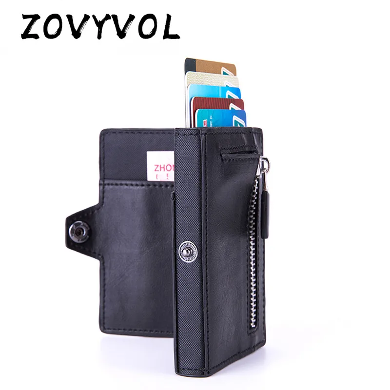 

ZOVYVOL New Men Pop-up Holder Button Single Box Smart Wallet RFID Credit Card Holder Hasp Automatic Card Case Coin Purse