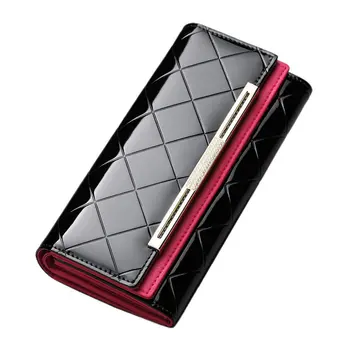 

Women's Wallets Women Cowhide Leather Wallet Luxury Design Ladies Party Clutch Patent Leather Purses Long Card Holder QB127