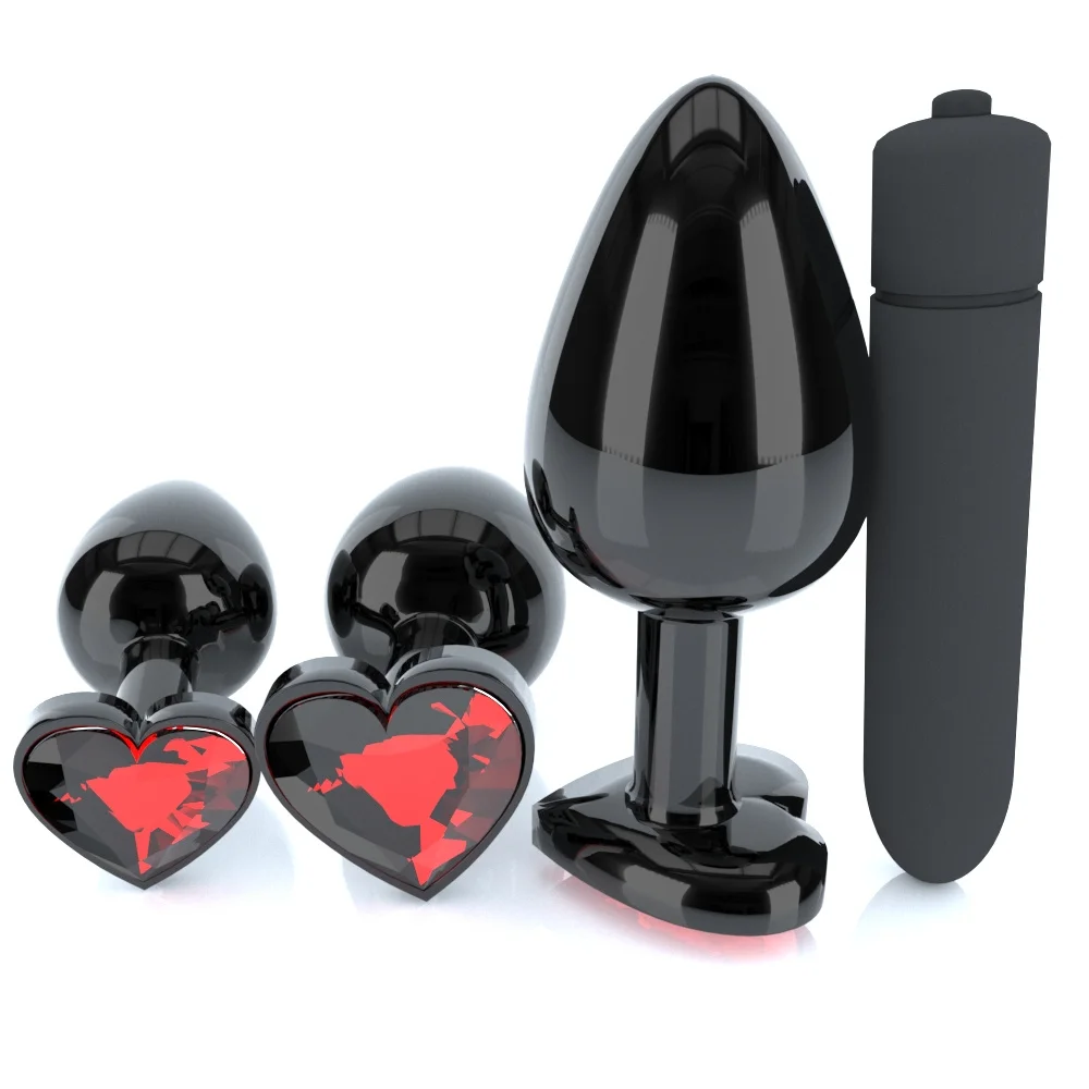 Пробка анальная с красным сердечком, черная металлическая романтичная пробка с покрытием и кристаллом, анальный расширитель для пар, металлический массажер в форме шара