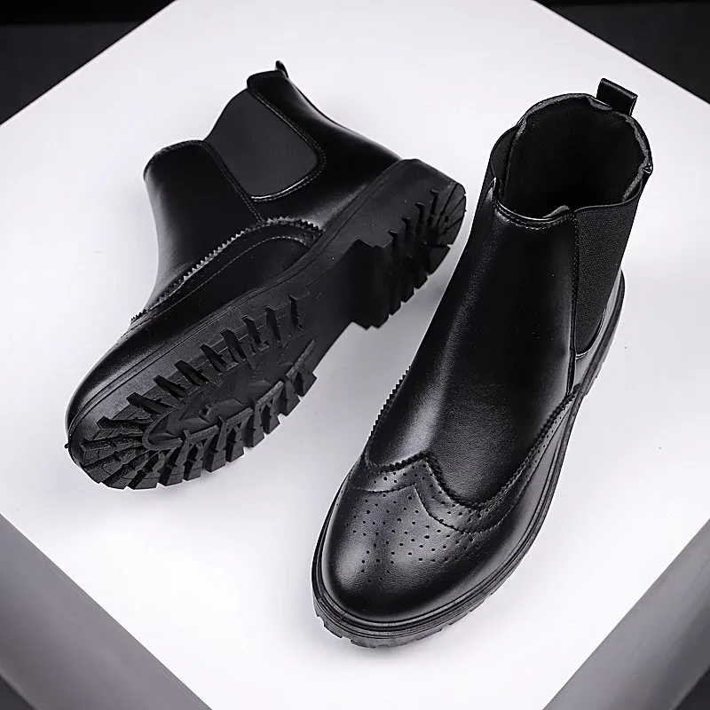 

Autumn Winter Ankle Chelsea Boots Men Shoes With Vintage Classic Male Leather Casual Motorcycle Boots Black Brown