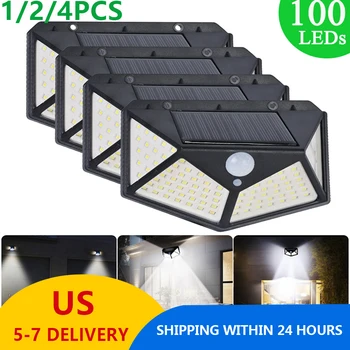 

1/2/4pc Solar Light 100 LED Solars Lamp PIR Motion Sensor Wall Light Waterproof Solar LED Garden Lights Outdoor Security Lights