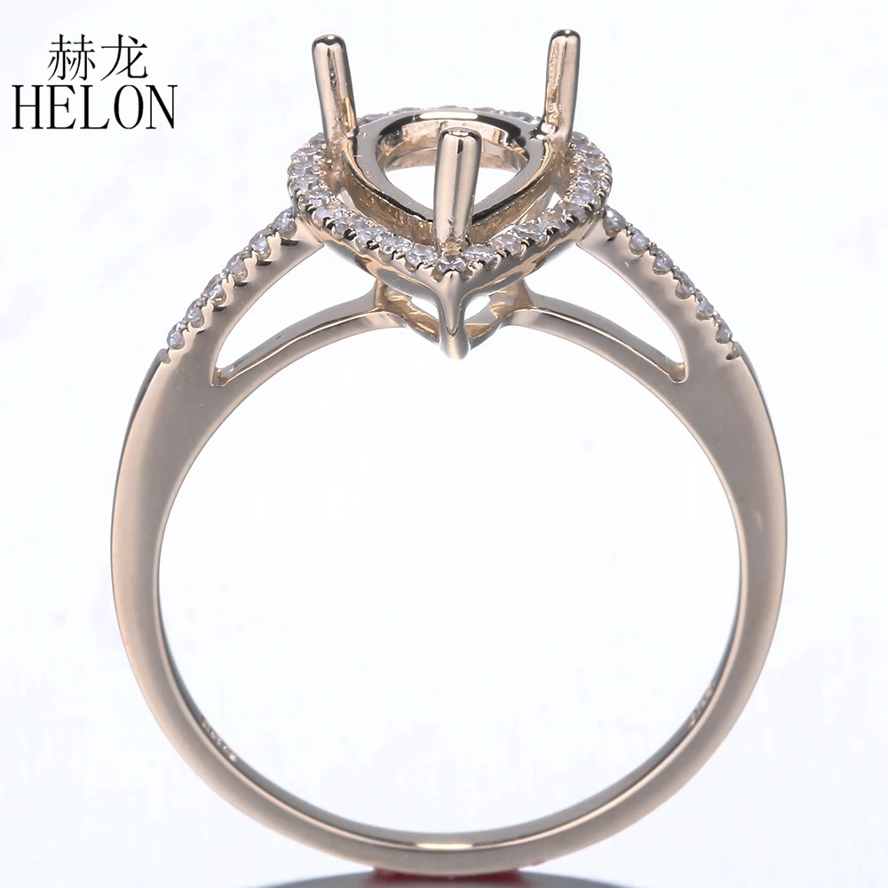 HELON Solid 10 к из желтого золота с натуральными бриллиантами для помолвки, свадьбы, для женщин, модные ювелирные изделия, полукрепление, кольцо, установка, подходит для грушевидной огранки 10x6 мм