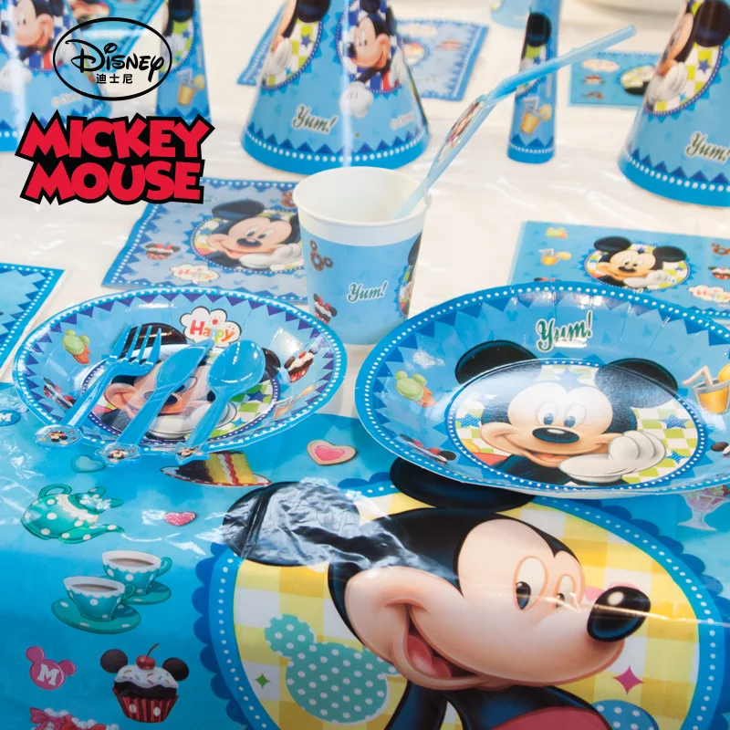 Disney Микки Мышь Happy День рождения украшения малыш пластины пить самостоятельно стаканчик с соломинкой одноразовые салфетки посуда ребенок душ событие праздничный комплект