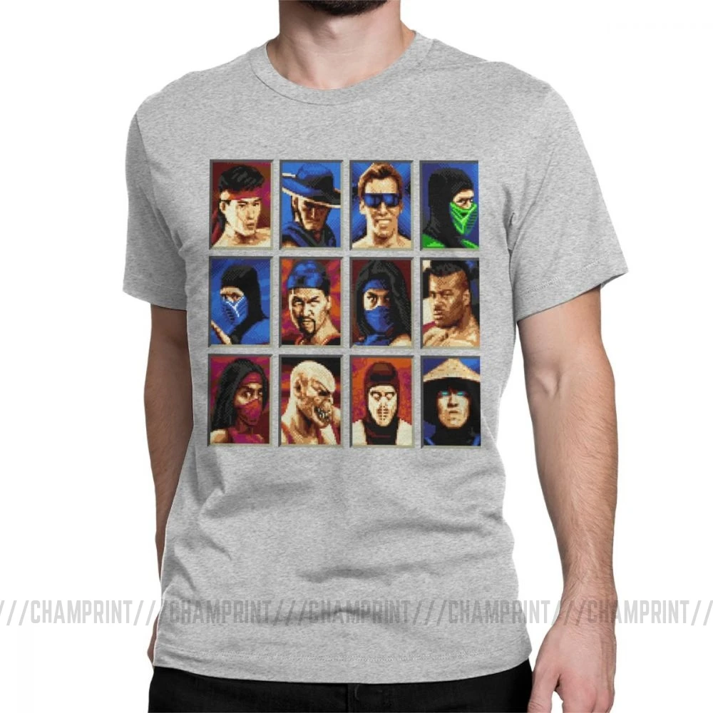 Винтажные футболки Mortal Kombat II Genesis Character выберите 16 Bit футболка Ретро геймер Коллаж футболки мужская хлопковая одежда для вечеринки - Цвет: Серый
