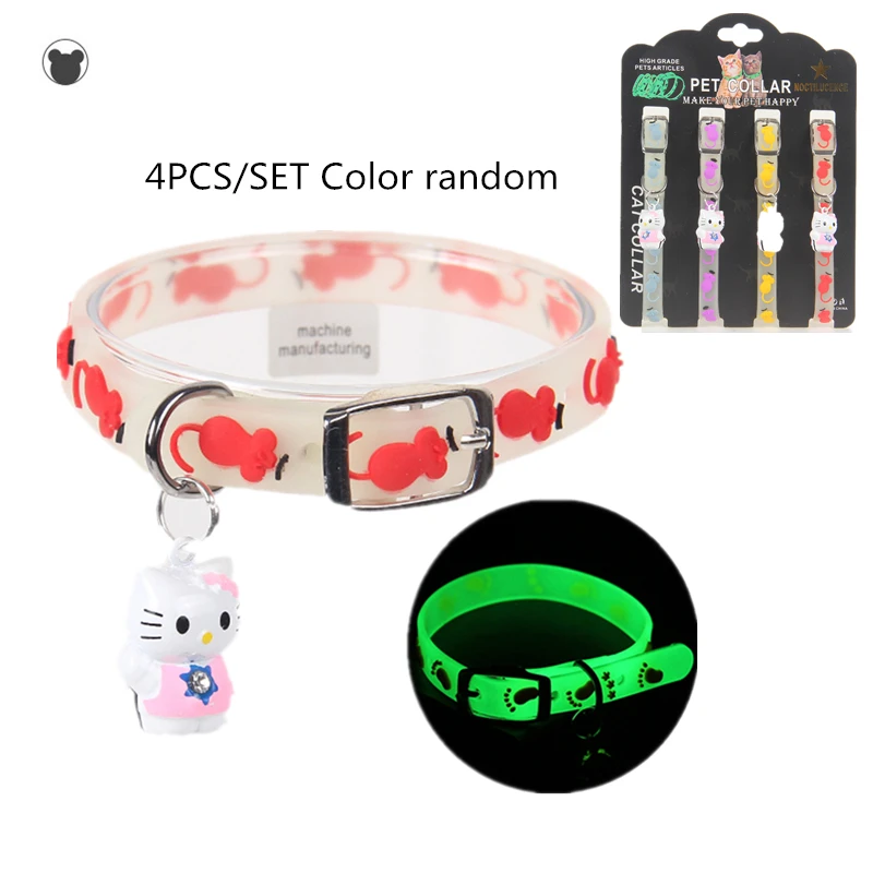 

BEAR FAMILY 4Pcs Pet Cats Collar Glowatatating at Night Dogs Leash Neck Band Luminous Fluorescent Collars Pets Supplies