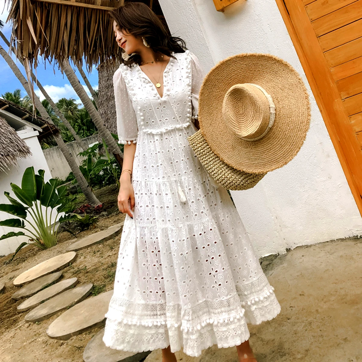 Sweet Chic Casual Beach Dress Boho Long Female Vestidos 2020 Maxi Women Dress Vintage Embroidered Dresses - AliExpress