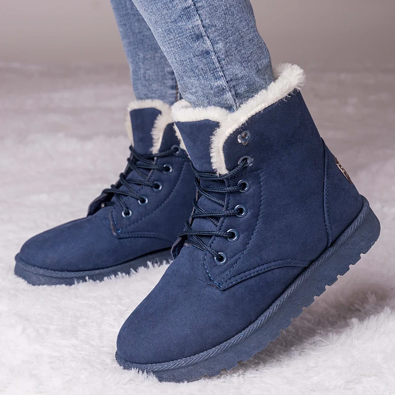 Ботильоны для женщин; зимние ботинки; теплые зимние ботинки на меху; женская зимняя обувь; женские ботинки; обувь размера плюс 42, 43; Botas Mujer - Цвет: blue