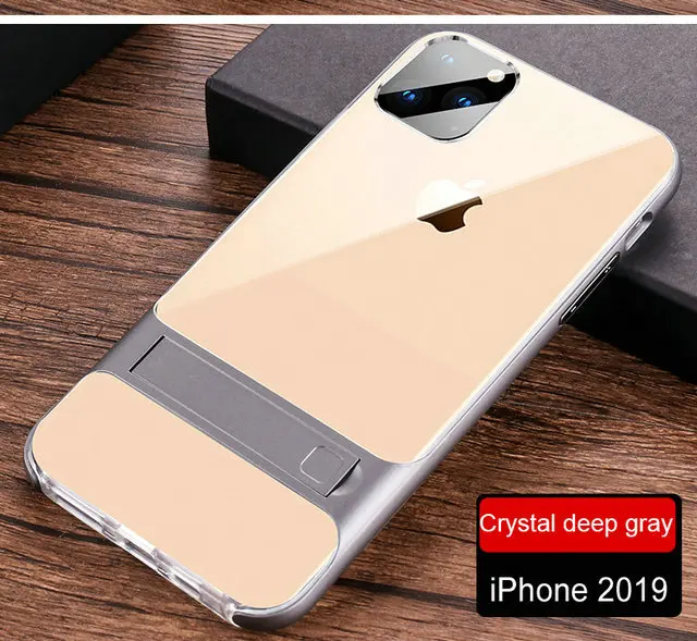 Crystal deep gray Кронштейн оболочки для Apple iPhone 11 Pro 11 Pro Max чехол для телефона Роскошный тонкий чехол на заднюю панель телефона для Coque iPhone 11 Pro Max чехол iPhone11 кожа - Цвет: Crystal deep gray