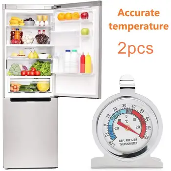 

2Pcs Large Round Dial Portable Kitchen Stainless Steel Freezer Refrigerator Thermometer Fridge Refrigeration Temperature Gauge