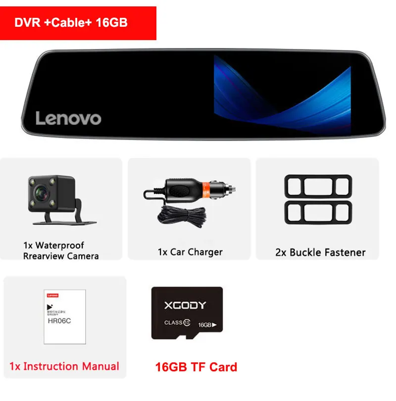 Оригинальное lenovo 4,3 ''зеркало заднего вида с 16 Гб TF камерой, видеорегистратор Full HD 1080P ips, сенсорный экран, ночное видение, Автомобильные видеорегистраторы, видеорегистраторы - Название цвета: DVR Add 16GB