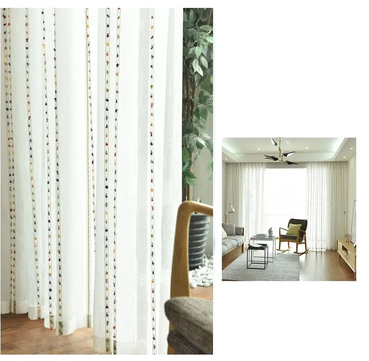 Novo natural bordado sheer cortinas para sala