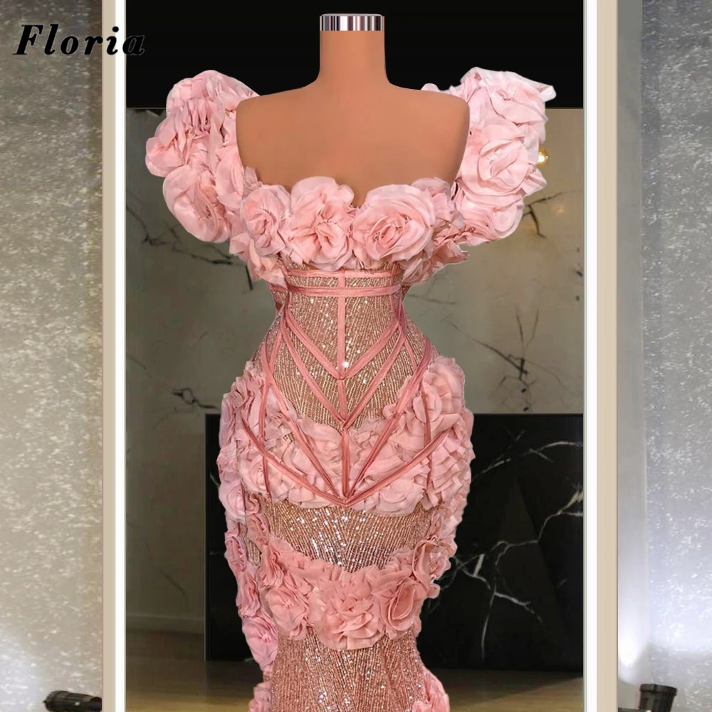 

New Luxury Sparkly Beaded Evening Dresses Vestido De Festa Arabic Dubai Prom Dress Turkish Women Long Party Gowns With Flowers