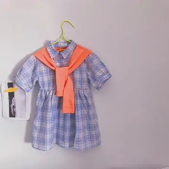 

2020 Korea Style Girls Plaid Bow Dress Fashion Summer Cotton Girls Dresses 1-7 Years PY865