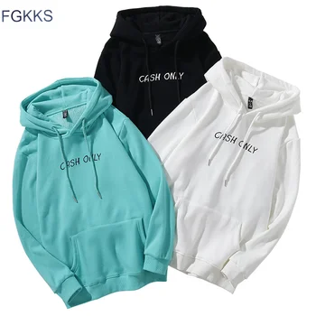 

FGKKS Trendy Brand New Men's Solid Hoodie Men Fashion Letters Plus Velvet Hooded Sweatshirt Male Long Sleeve Hoodies Tops