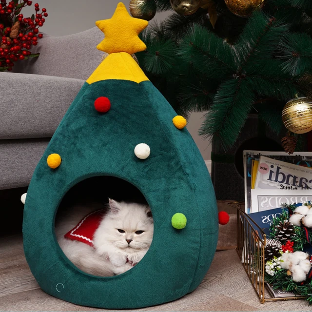 残りわずか 在庫限り超価格 猫はベッド クリスマスツリーの形をしたペットの巣 色のポンポンクリスタ 新古未使用品 当日出荷 Alimamiy Ru