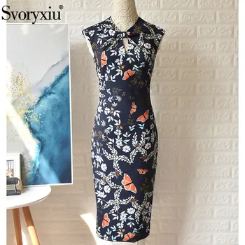 

Svoryxiu Designer Custom Summer Vintage Butterfly Print Dress Women's Fashion Sleeveless Pack Hip Plus Size Dress Vestdios