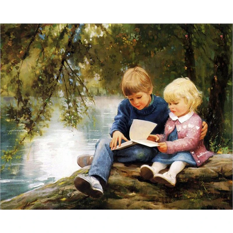 Набор для алмазной вышивки Brother and sister read мозаичная картина круглые/квадратные