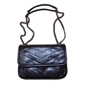 

New Crack Oil Wax Leather Retro Mailman Bag Leather Women's Double-stranded Shoulder Slung Small Square Bag