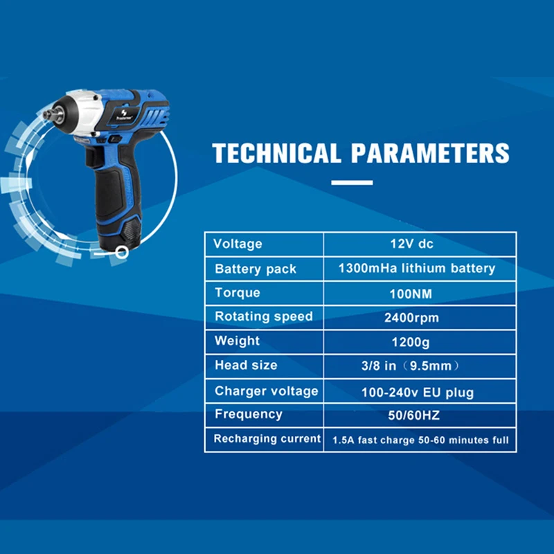 PROSTORMER 12 В перезаряжаемый электрический ключ 2400 об/мин без нагрузки скорость литиевая батарея беспроводной ключ бытовой ремонт электроинструмент