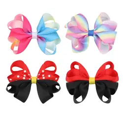 Oaoleer 3.5 Inch Girls Ribbon Hair Bows Clips Cute Bowknot Rainbow Hairpins Barrettes for Baby Girls Gradient Hair Accessories