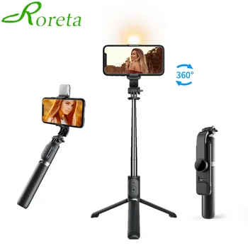 

Roreta High Quality Wireless Bluetooth Selfie Stick Expandable Monopod Remote Control Foldable Mini Tripod With LED Fill Light