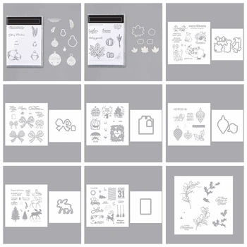 

Cutting Dies & Clear Stamps Pumpkin Fall Leaves Reindeer Frame Tree Gift Box Bells Bow-knot Ornament DIY Craft 2020 New