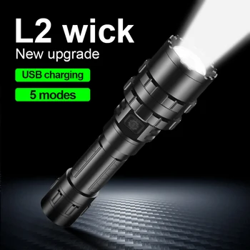 

Most powerful Tactical Flashlight USB Rechargeable Torch Waterproof Hunting Light l2 18650 battery camping lamp flash light