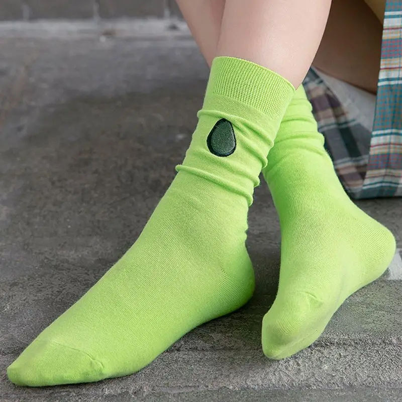 5 пар, женские хлопковые зеленые уличные носки с вышитыми фруктами и авокадо