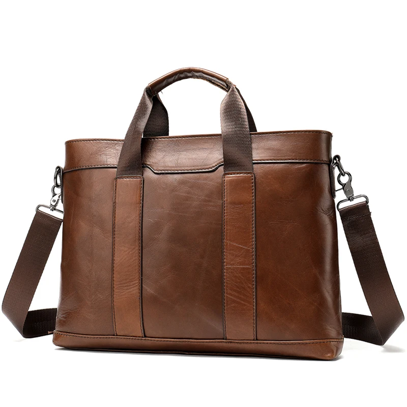 

100% Genuine Leather Men's Briefcase Messenger Bags Men Laptop Shoulder Bag For Document Computer Bag 14 Fashion Male Handbag