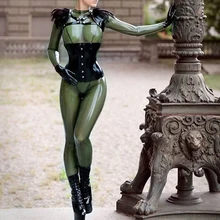 Женский прозрачный армейский зеленый изготовленный на заказ латексный костюм кошки(без корсета) в том числе перчатки и с задней молнией до живота