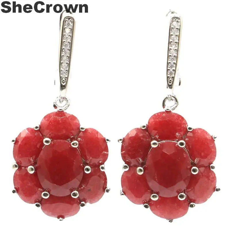 Серьги женские из серебра 925 пробы с натуральным красным Рубином 38x17