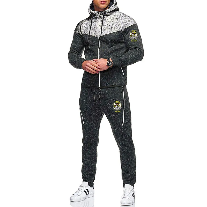 

2020 New Men's Sportswear Fitness Jogging Two-piece Hooded Zipper Hoodie and Sweatpants Suit Autumn and Winter New