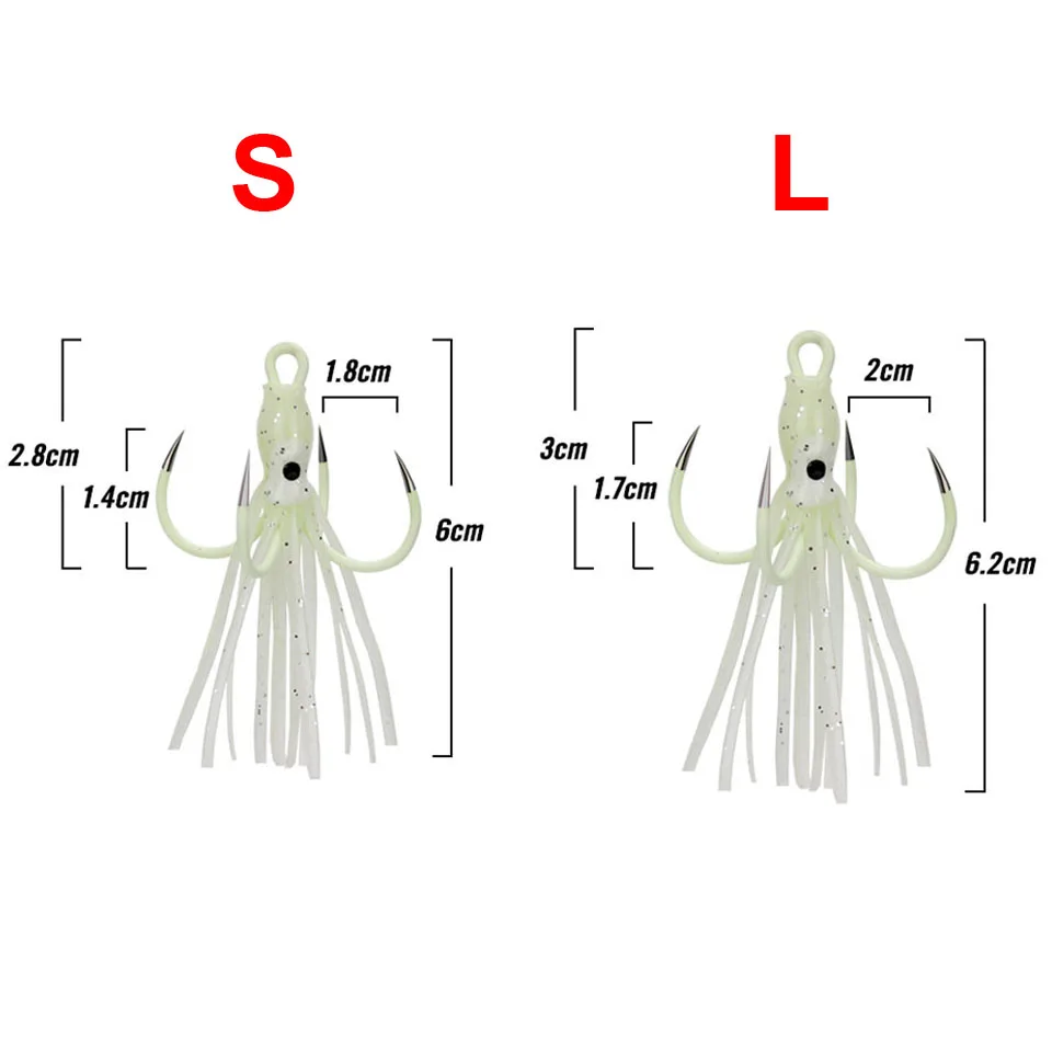 2 шт.* 6 см вспомогательный крючок осьминог Кальмар юбка рыболовный светящийся крюк четыре крючка рыболовный крючок стальной сплав морская рыболовная приманка джиг