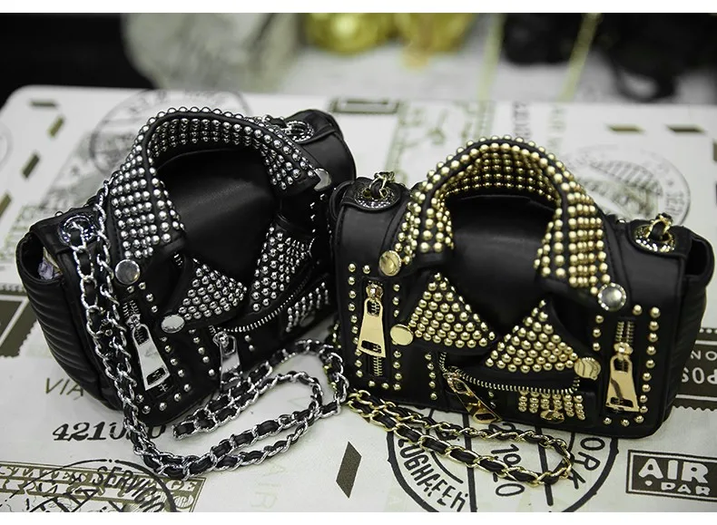 

famous Designers Women Leather Bags Handicraft Rivet Jacket Punk Style Messenger Bags Shoulder Crossbody Bag Gold Silver