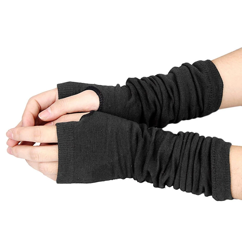 Hombres Mujeres Unisex de punto guantes sin dedos suave caliente largo  mitón de abrigo de invierno, negro|Apliques para ropa| - AliExpress