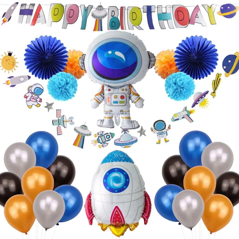 14 шт. космический День Рождения украшения астронавт ракета шарики, День подарков будущей матери наружный Солнечный счастливый плакат "с днем рождения" вечерние украшения