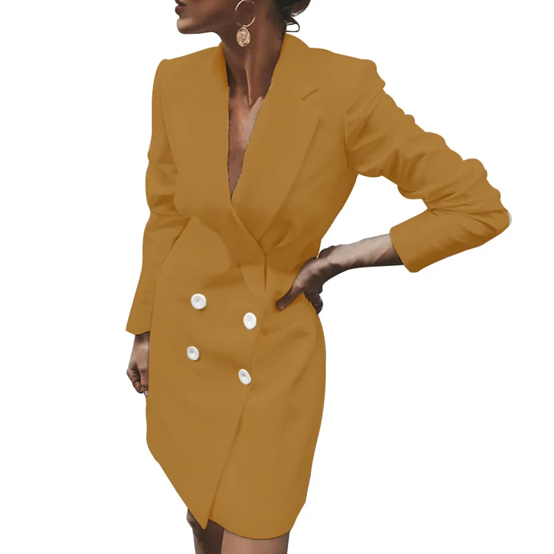 Женский Длинный Костюмный пиджак, офисный Женский приталенный пиджак, двубортный деловой женский пиджак, Осень-зима, длинное пальто