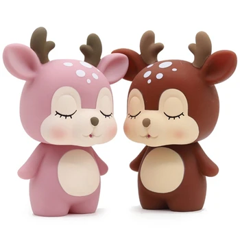 

2Pcs Deer Piggy Bank Cartoon Cute Coin Bank Money Box Piggy Bank Adorable Gift Saving Pot - Pink & Tawny