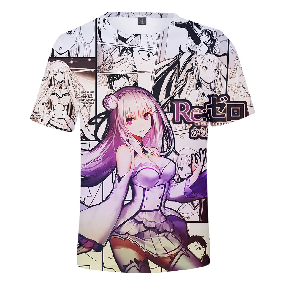 Футболка с 3D-принтом аниме Re:zero Rem для женщин и мужчин модная тенниска круглым