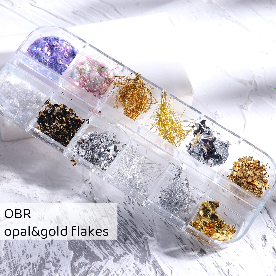 Holographic Opal Flakes Glitter Translucent Aurora Paillettes Pigment Gold Leaf Shiny Sparkle Sequins Nail Decoration