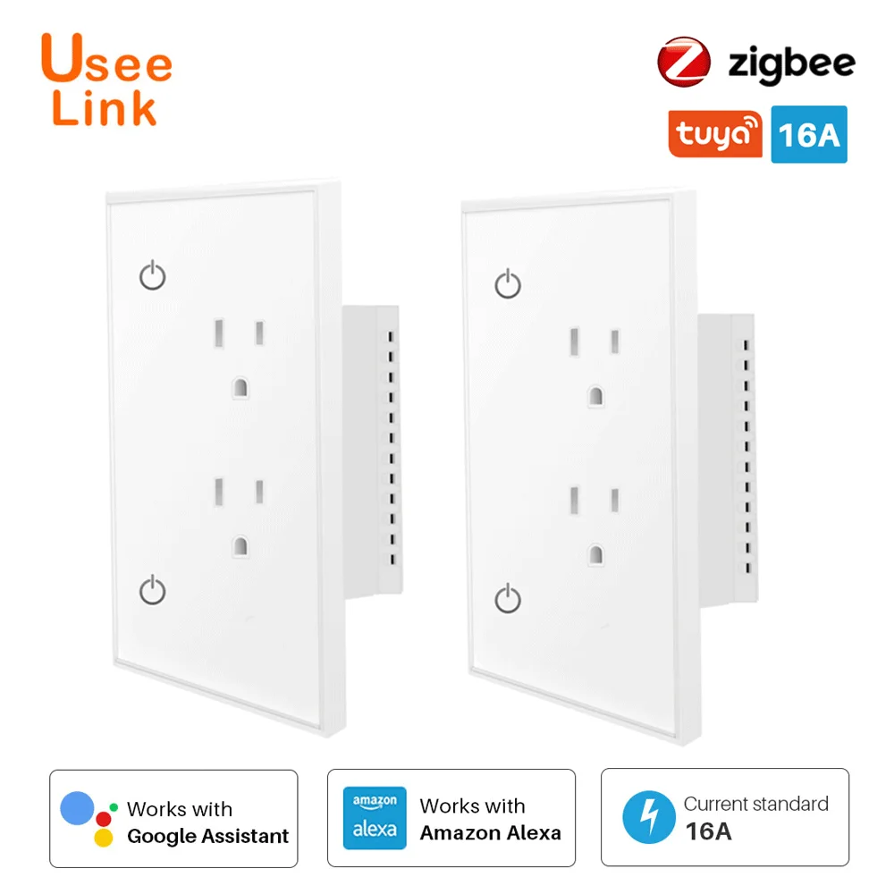 

UseeLink Zigbee Smart wall socket 16A with 2 sockets,compatible with Alexa,Google Home,Powered by Tuya
