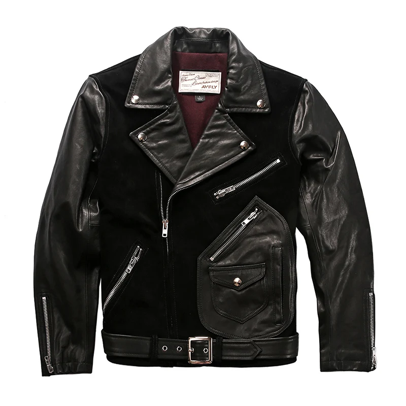 AH1956 Read Description! Asian size genuine cow skin leather jacket mens cowhide casual vintage biker leather jacket