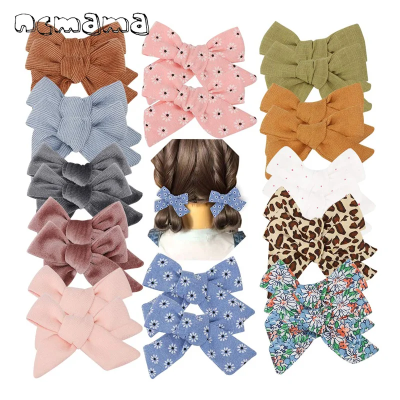 

ncmama 2 Pcs/lots Korea Knotted Hair Clips For Girls Kids Dot Printed Bowknot Hair Bows Hairpins Barrettes Baby Hair Accessories